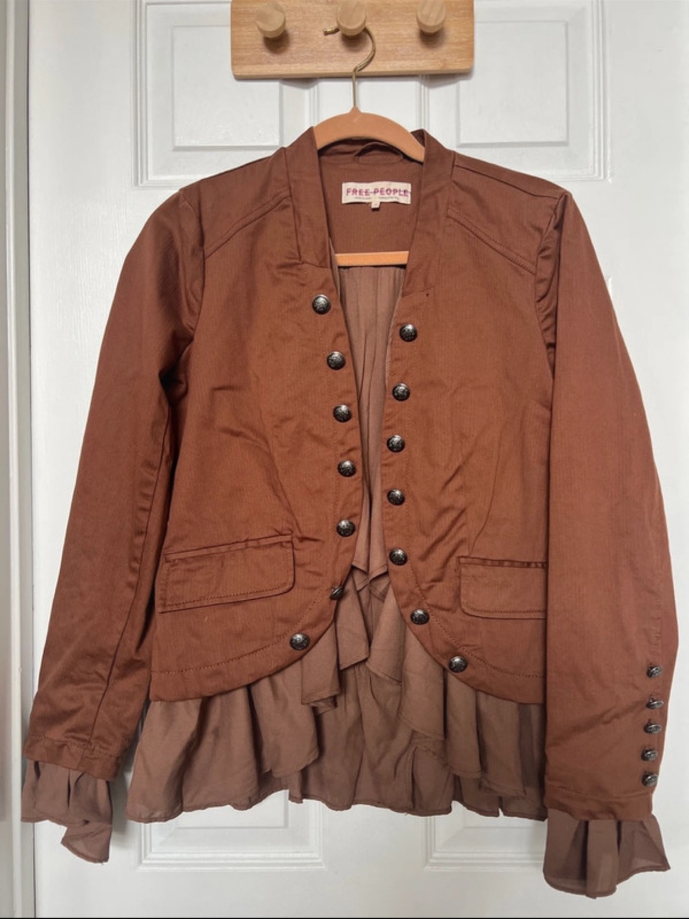 Free People romantic ruffles Rust Brown Military-Style Blazer jacket XS